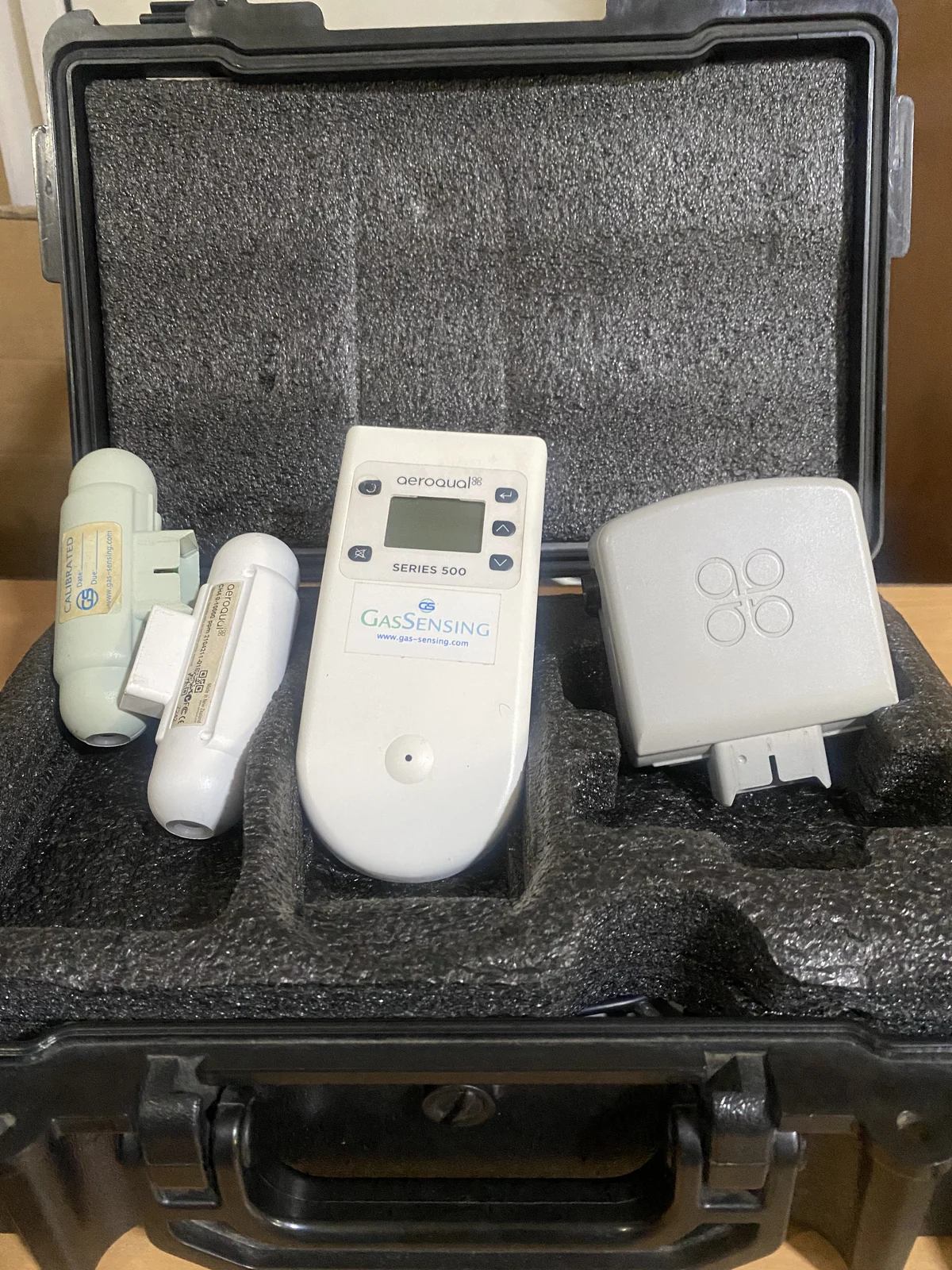 Aeroqual gas monitor and sensor heads in their equipment case